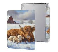 Highland Cow And Little Farmhouse Cute Tablet Case with Pencil Holder Unisex Slim Hard Protective Cover Compatible with iPad 9th/ 8th/ 7th