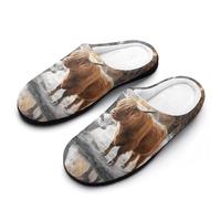 Highland Cow And Little Farmhouse Men's Memory Foam Slippers Comfort Cotton Slip On House Shoes for Indoor Outdoor 9-10（42-43）