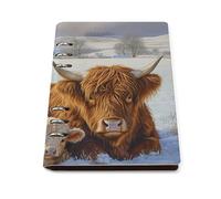 Highland Cow And Little Farmhouse Trendy Notebook Binder A5 Slim Foldable Binder 6 Metal Ring Refillable Paper Notepad