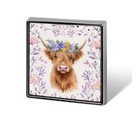 Highland Cow And Pink Lavender And Purple Flowers Unisex Brooches & Pins Square Lightweight Lapel Badge Jewelry for Clothing Shawl Hat