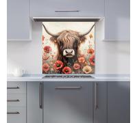 Highland Cow And Summer Flowers Kitchen Splashback Warren Reed - Designer Multi 600mm x 600mm