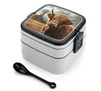 Highland Cow And Windmill Cute Bento Box Adult Lunch Box Stackable 2 Layer Lunch Containers for Work Picnic