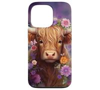 Highland Cow Animal Lover Purple Flower Case for iPhone 13 Pro