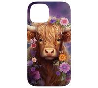 Highland Cow Animal Lover Purple Flower Case for iPhone 14