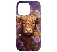 Highland Cow Animal Lover Purple Flower Case for iPhone 14 Pro Max