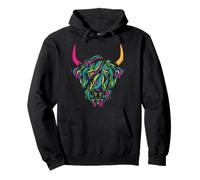 Highland Cow Animal Print I Colorful Cow Pullover Hoodie