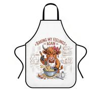 Highland Cow Apron, Funny "Baking My Feelings Again "Kitchen Apron, Waterproof Baking Apron with Neck-Hanging, Highland Cow Kitchen Accessories for Women Men, Large Apron for Restaurant, BBQ & Cafe
