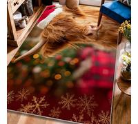 Highland Cow Area Rug, Christmas Festive Santa Hat Snowflakes Xmas Red Low Pile Home Floor Rectangle Print Carpet Rugs for Living Room Bedroom College Dorm Kitchen Decor 4' X 6'