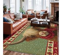 Highland Cow Area Rug, Christmas Rustic Scarf Snowflakes Xmas Red Non-Slip Backing Soft Rectangle Carpet Stain Resistant Rugs for Living Room Bedroom New Home Dining Decor 6' X 9'