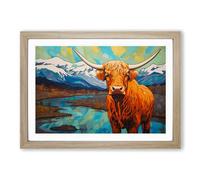 Highland Cow Art Deco Framed Wall Art Print A2 Oak