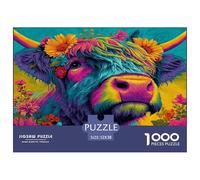 Highland Cow Art Jigsaw Puzzles for Adults 1000 Piece Theme Artistic Animals Jigsaws 1000 Pieces for Adults Gifts 52x38cm/1000pcs