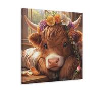 Highland Cow Baby Wall Art Poster Cute Cow with Daisy Flowers Canvas Picture Rustic Farmhouse Animals Painting Prints for Children Nursery Kids Room20x20inch(50x50cm)