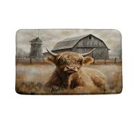 Highland Cow Barn Windmill Farm Animal Longhorn Bull Kitchen Mat Durable Welcome Mat Retro Doormats For Entryway Front Garage 40x60Cm