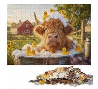Highland Cow Bath Time with Ducks Jigsaw Puzzle for Adults, 500 Pieces | Adult Puzzle - home hobby for puzzle fans alone or together.