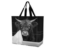 Highland Cow Bath Towel Tote Bag Reusable Grocery Shopping Bags Large Travel One Shoulder Handbag for Picnic Work