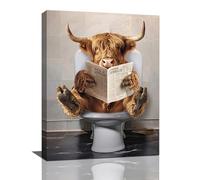 Highland Cow Bathroom Wall Art Funny Farmhouse Bathroom Pictures Wall Decor Western Cow on Toilet Canvas Print Painting Home Bathroom Signs Decoration Artwork Framed Cow Gifts 12"X16"