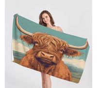 Highland Cow Beach Towel, Microfibre Towel, Highland Cattle Beach Towels, Quick Dry & Sand Free & Lightweight & Super Absorbent Towel for Travel, Gym, Bath, Swimming, Beach Blanket, 100 x 180 cm