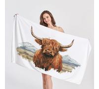 Highland Cow Beach Towel, Microfibre Towel, Highland Cattle Beach Towels, Quick Dry & Sand Free & Lightweight & Super Absorbent Towel for Travel, Gym, Bath, Swimming, Beach Blanket, 90 x 180 cm