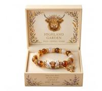 Highland Cow Beaded Stretch Bracelet for Women, Western Farm Ceramic Pendant Jewelry with Polished Glass Beads, Complete Gift Box & Inspirational Quote Card