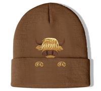 Highland Cow Beanie Hat Gifts for Women Men Cow Lovers Unisex Knit Embroidered Beanie Cute Highland Cow Ornaments Animal Themed Stuff Scottish Highland Cow Birthday for Boys Girls Kids Brown