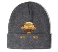 Highland Cow Beanie Hat Gifts for Women Men Cow Lovers Unisex Knit Embroidered Beanie Cute Highland Cow Ornaments Animal Themed Stuff Scottish Highland Cow Birthday for Boys Girls Kids Grey