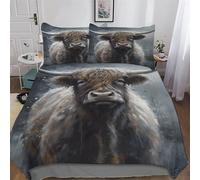 Highland Cow Bedding 3 Pieces Set for Kids Boys Girls Teens Bedroom Duvet Cover Soft Quilt Cover Microfiber Easy Care Comforter Cover with Pillowcase King (220x240cm)