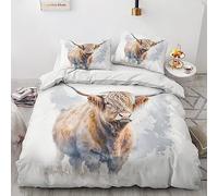 Highland Cow Bedding King Size Duvet Cover Sets - Farm Animal Reversible Patterned Quilt Cover Set 3 pcs with Zipper Closure and 2 Pillowcases 50x75 cm, Easy Care Soft Brushed Microfiber Bed Set