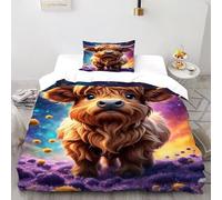 Highland Cow Bedding Set 3D Design Animal Themes Wildlife Duvet Cover Set Microfiber Quilt Cover Universal for All Seasons with Pillowcase Single（135x200cm）