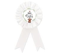Highland Cow Big Sister Badge Pin, Highland Cattle Sister to Be Button Pin, White Rosette Farm Cattle Birthday Girl Award Ribbon Button for Girls, Western Baby Shower/1st Birthday Party Supplies