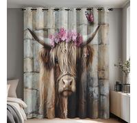 Highland Cow Blackout Curtains for Bedroom Living Room, Rustic Highland Cattle Curtains Eyelet 90 Drop Home Decor, Patterned Window Drapes, 46x90 Inch 2 Panels B-D128