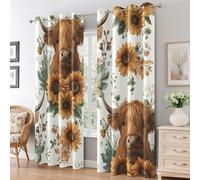 Highland Cow Blackout Curtains for Living Room Bedroom, Sunflower Farmhouse Farm Eyelet Thermal Window Treatments 63 Drop - 2 Panels 52 x 63 Inch, Home Decor pw&43