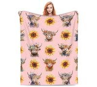 Highland Cow Blanket Cute Farm Animal Cow Print Gifts Throw Blankets Soft Cozy Fleece Plush Warm Flannel Blanket for Girls Kids Adults Sofa Couch Living Room Bed Camping Travel 60"x50"Pink Decor