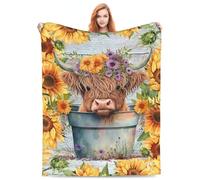 Highland Cow Blanket Cute Farm Animal Cow Print Gifts Throw Blankets Soft Cozy Fleece Plush Warm Flannel Blanket for Girls Kids Adults Sofa Couch Living Room Bed Camping Travel 60"x50" Yellow Decor