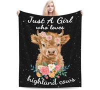 Highland Cow Blanket Just A Girl Who Loves Highland Cows Fleece Throw Super Soft Warm Cozy Fuzzy Plush Cow Print Lovers Gifts Blankets Decor for Women Girls Kids 40"X50"