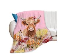 Highland Cow Blanket Longhorn Cow Throw Blanket Ultra Soft Cozy Fleece Cute Highland Cow Gifts for Cow Lovers Fuzzy Plush Bedding Blankets for Kids Teens Adults Girls Boys Women Men 50"x40"