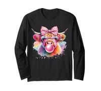 Highland Cow Blowing Bubblegum Farm Animal Women Girls Kids Long Sleeve T-Shirt