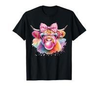 Highland Cow Blowing Bubblegum Farm Animal Women Girls Kids T-Shirt