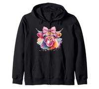 Highland Cow Blowing Bubblegum Farm Animal Women Girls Kids Zip Hoodie