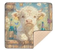 Highland Cow Blue Bottles Butterflies Soft Thick Baby Play Mat for Floor Comfortable Activity Gym Mat for Baby Kids Toddlers Infants, 50'' x 50''