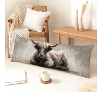 Highland Cow Body Pillow Cover, Rustic Farmhouse Soft Velvet Lumbar Pillow Case with Zipper, Long Decorative Body Pillow Case for Bed Couch Headboard 20x54 Inch