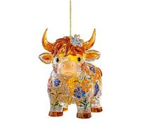 Highland Cow Boho Car Mirror Accessory 2D Acrylic Colorful Cow Christmas Tree Pendant Farm Themed Hanging Ornament Unique Christmas Decorations Cow Ornament Xmas Tree Cartoon Highland Hanging