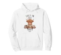 Highland Cow Book Lover Reading Lost In Books Cute Farming Pullover Hoodie