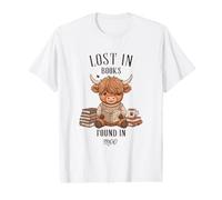 Highland Cow Book Lover Reading Lost in Books Cute Farming Value Graphic T-Shirt
