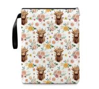 Highland Cow Book Sleeve, Cute Book Cover with Zipper & Handle, Vintage Book Protector for Women Men, Bookworm, Teacher, Librarians, Book Lover Gifts (Yellow)