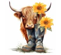 Highland Cow & Boots 11ct Counted Cross Stitch Stamped Pre Printed Cross Stitch Embroidery Kits for Adults Starter DIY Embroidery Needlework Kit with Patterns 50×50cm(e-l51)