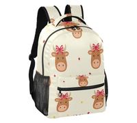 Highland Cow Bow Soft Lining Kids Backpack, Highland Cow Bow, S, Backpack | Standable Bag Body, 4 Inner Small Divided Pockets, Casual Outdoor Activity, Middle School Students