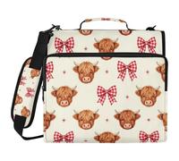 Highland Cow Bow Western Christmas Beige 3 Ringing 1.5 inch Office Binder Organizer with Handle and Removable Shoulder Strap Multi-Pocket Portable Home Travel Storage Bag for Office School