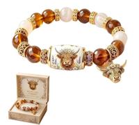 Highland Cow Bracelet, Handmade Highland Cow Beaded Bracelets with Gift Box, Inspirational Blessing Bracelet for Women, Themed Jewelry Present for Highland Cow Enthusiasts