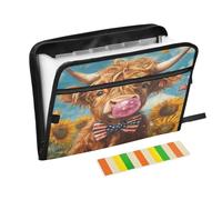 Highland Cow Bubble Sunflowers Accordion File Organizer Portable Expanding File Folder with Safe Zipper & Colorful Labels for Receipt A4 Papers Important Document Storage Letter