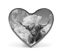 Highland Cow Bubbles Black White Novelty Metal Badges Love Shape Heart Form Brooch Pin Clothes Hat Bag Accessories